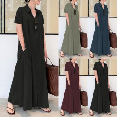 Женское повседневное хлопково-льняное однотонное свободное темпераментное короткое платье-рубашка
