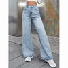 WTEMPO Женские однотонные повседневные универсальные джинсы прямого кроя большого размера, свободные длинные джинсы с высокой талией на весну и осень