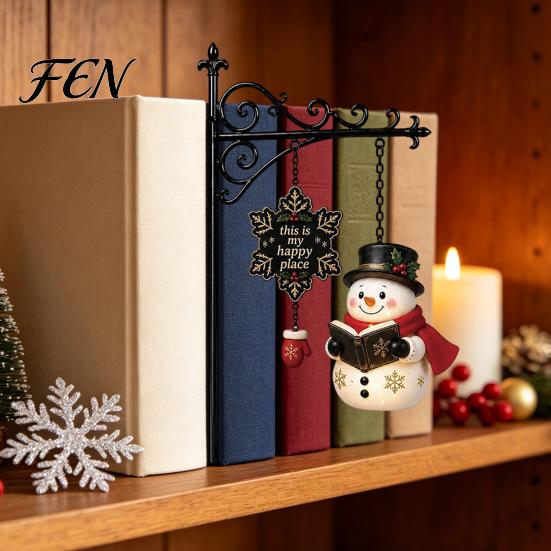 Santa Elk Snowman Ornament 2PCS Christmas Bookshelf Lamp, Resin Claus Hanging Room Accent Light, Multi-Color Lighting Wall Mounted for Holiday