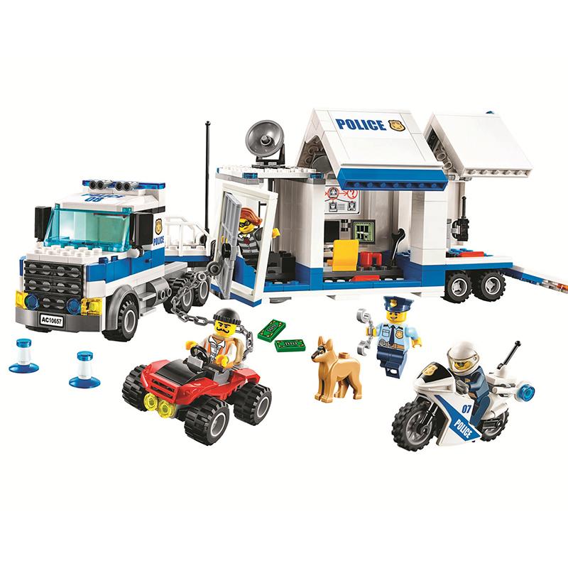 398 шт., мобильный командный центр городской полиции, грузовик, автомобиль, кран-погрузчик, строительные блоки, кирпичи, игрушки для детей
