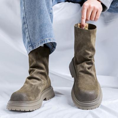 Мужская мода панк-рок ботинки на высокой платформе дизайнерская обувь из коровьей замши ковбойские высокие сапоги трендовые мотоциклетные botas masculinas