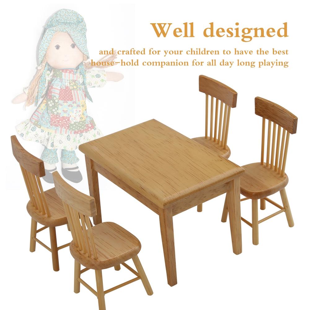 5шт. Обеденный стол, стул, модель набора 1:12 Миниатюрная мебель для кукольного домика Подарок ребенку (Цвет дерева)