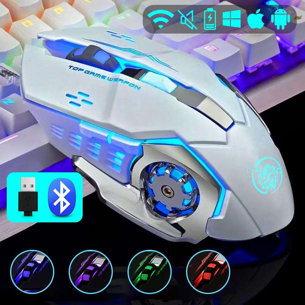 2.4G Bluetooth беспроводная перезаряжаемая мышь с RGB-подсветкой, механическая мышь для киберспорта, бесшумные офисные мыши для компьютера, ноутбука, планшета, ПК, игровая мышь для геймера