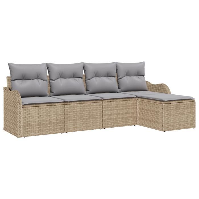 VidaXL Ensemble de Canapé de Jardin 5 Pièces avec Coussins Beige Poly Rattan 3354329