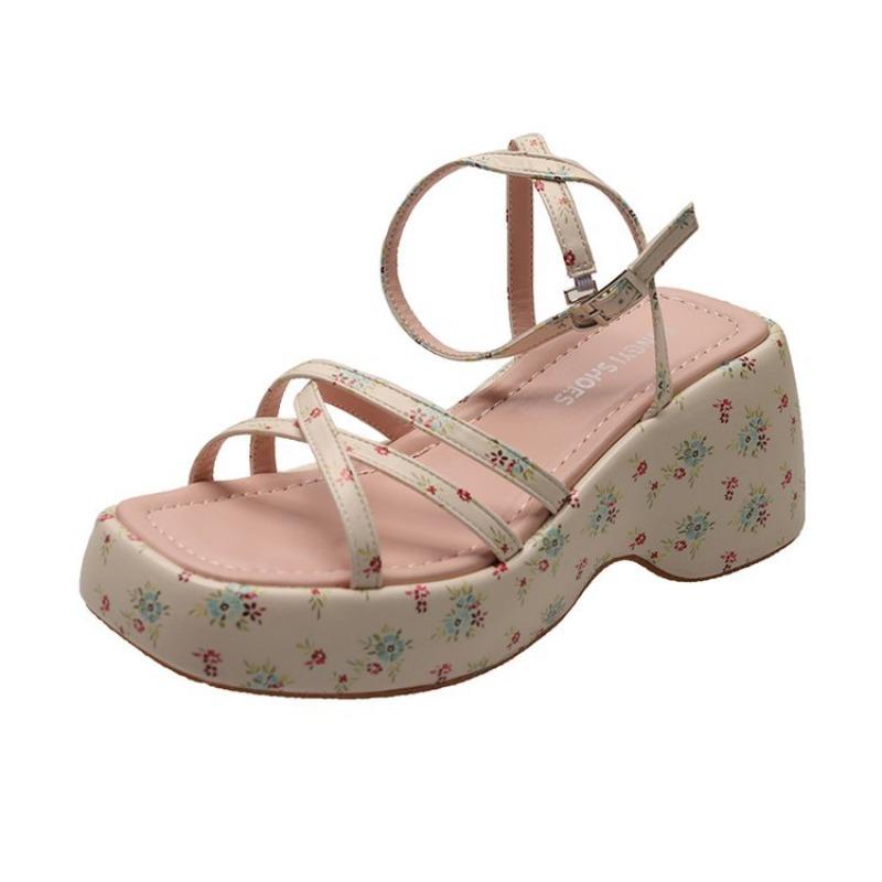 Модные Горячие Продажи 2025 Лето Женские Цветочные Сандалии на Платформе и Танкетке Женские Сандалии Модные С Узкими Ремнями Женские Элегантные Гладиаторские Сандалии