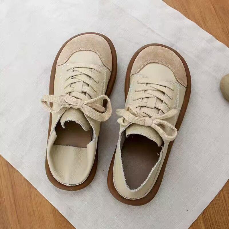 Летняя обувь из вулканизированной кожи для женщин, кроссовки Harajuku Slip On, женские широкие полулоферы со шнуровкой, кроссовки JK Girl Mules, новые