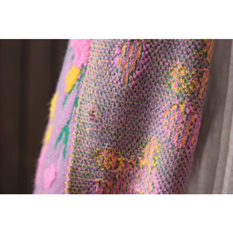 DIMANAF 2025 Цветочные свитера Кардиган Осень Женские с принтом С круглым вырезом Свитера Вязаные Свободные Черный свитер