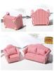 moin moin Мебель в миниатюрном масштабе Диван Набор из 3 предметов B Двухместный Одноместный Одинарная подушка Белый Красная полоска Ткань Кукла Кукла Разное