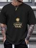 1pc Cruise Time Bold Sun Graphic T-shirt - Black with Golden Print