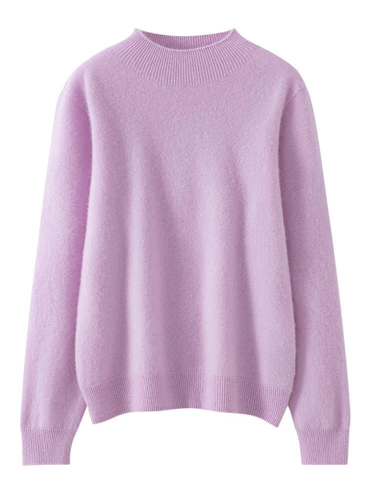 Women's Pure Cashmere Half-High Neck Pullover Sweater - Autumn/Winter Slim-Fit Knitwear