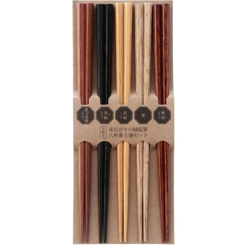 Fujiboeki Octagonal Chopsticks, 22.5cm, Set of 5, Natural Wood, Auspicious Chopsticks, 15418