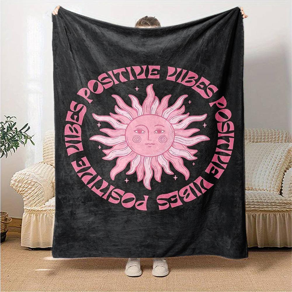 1pc Positive vibes Soft Flannel All Season Throw for Home, Office, Outdoor UseDurable Comfort Soft Warm Throw for Home