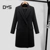 Женское зимнее пальто, двубортное, с отложным воротником, с длинными рукавами, верхняя одежда, толстые теплые карманы, однотонное, офисное, повседневное, для вечеринок