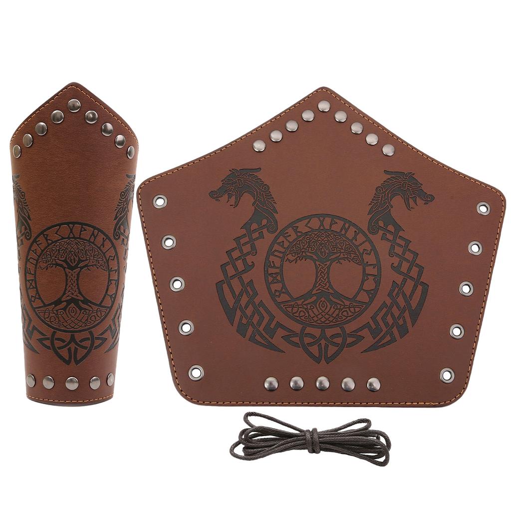 Medieval Wristband Men Cosplay Totems Embossed Bracer Gauntlet for Men Cosplay PU Wristband for Photoshoots and Stage