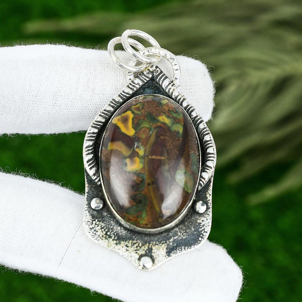 Oval Natural Fruit Jasper Bezel Wedding Sister Elegant Pendant Sterling Silver