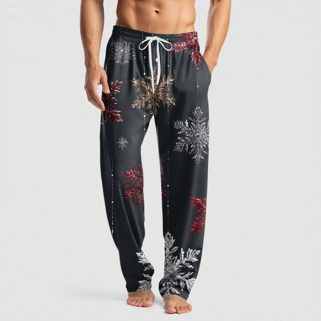 Мужские вязаные модные брюки с принтом, карманами, повседневные, пижамные