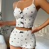 Women' Summer Cute Crop Top and Shorts with Ribbed Slim Fit Printed Suspender Ladie' S Home Casual Pajama Set