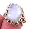 Natural Rainbow Moonstone Gemstone 925 Sterling Silver Two Tone Ring Size 6 n2V39