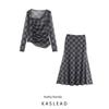 Kaslead New Arrival Women's Clothing Fashion Style Fashion Gingham Silk Net Tops Skirt 5039846 5039847