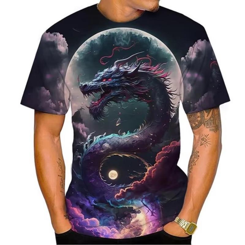 Dragon Floral 3D Print T-Shirts Men Fashion O-Neck Short Sleeve T Shirt Oversized Harajuku Y2k Tops Tees Men Clothing