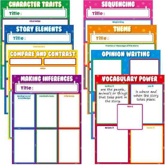 Qyeahkj 8 шт. Универсальная таблица для преподавания литературы Яркие цвета Бумага для доски для классной доски Анкерная таблица ELA для дошкольников и начальной школы