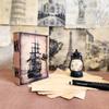 Sailing Ship Leather Journal Dairy Notebook Sketchbook 200 Deckle Papers  C-Shape Lock for Closure
