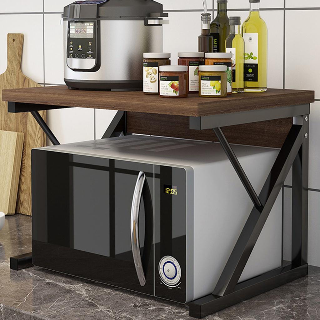 2-ярусная подставка для микроволновой печи, деревянная полка для хранения, Z-образная, экономящая место, кухонный кронштейн, органайзер для шкафа, металл + дерево, 21,25x13,77x14,17 дюйма