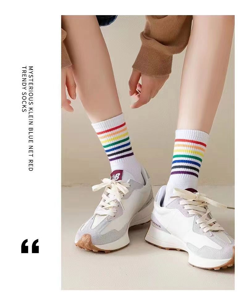 Girls' Stockings Summer Thin Sweat-Absorbing Striped Children'S Socks Medium Tube Mosquito-Proof Knee Socks Boys' Students Long Socks