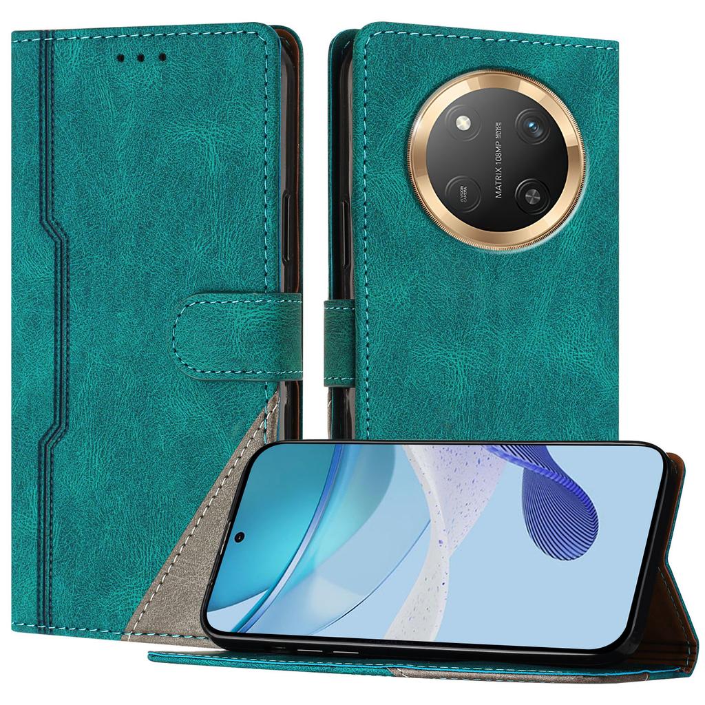 For Honor X9c 5G Leather Case Triangle Patchwork Wallet Stand Shockproof Phone Cover