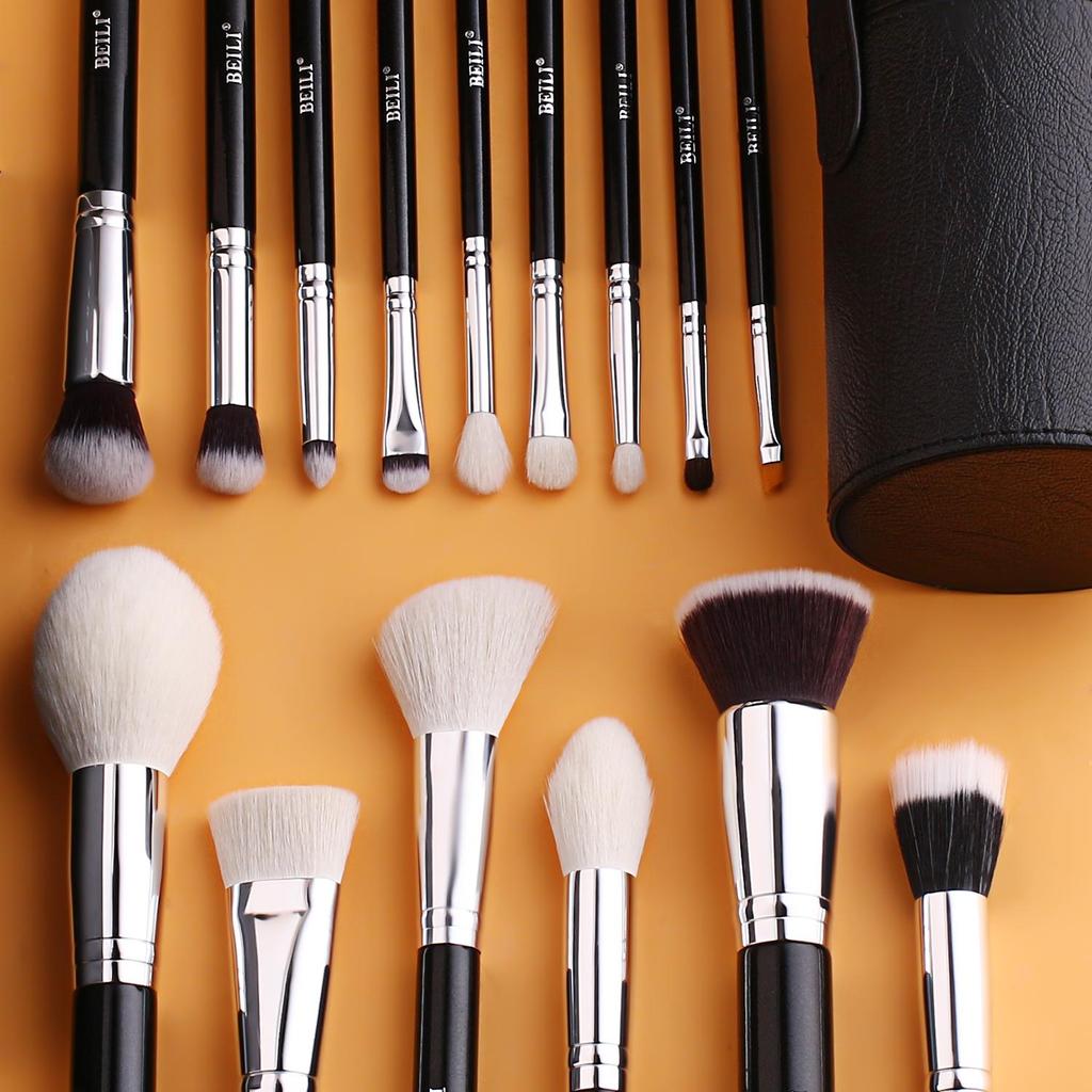 BEILI Makeup Brushes 15pcs Professional Premium Synthetic Goat Hair Kabuki Foundation Blending Face Powder Blush Concealers Eye Shadows With Holder