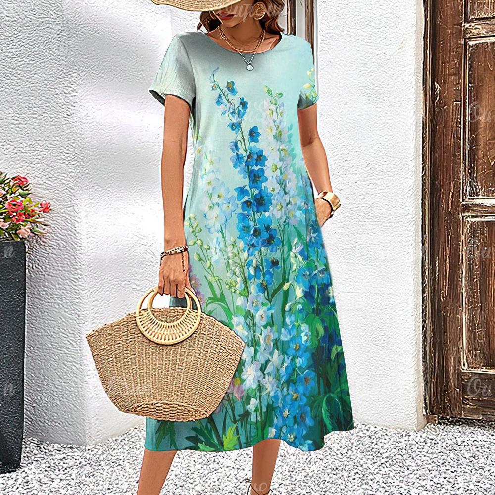 Summer Short Sleeves Dresses Women Clothing Loose A-Line Skirt Classy Dress Butterflies 3d Print Woman Clothing Fashion Pullover