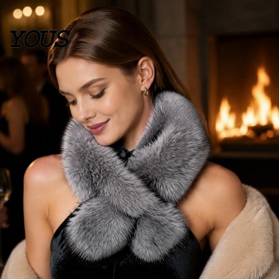 Daily Commute Cold Protection Plush Cross Scarf, Stylish Faux Fur Winter Neck Warmer, Soft Warm Wrap for Coat Double-Sided Thermal Elegant Scarf