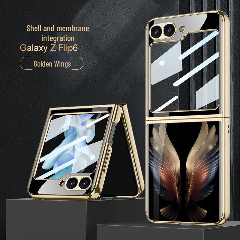 Чехол для складного телефона Samsung Z Flip 6 с уникальным рисунком и механической крышкой-раскладушкой из стекла