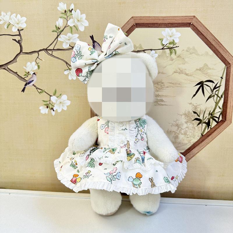 [Cloth Only] the Princess Style Clothes for 30cm Plush  Dolls, Checkered Puffy Skirt Set with Bow Headband.