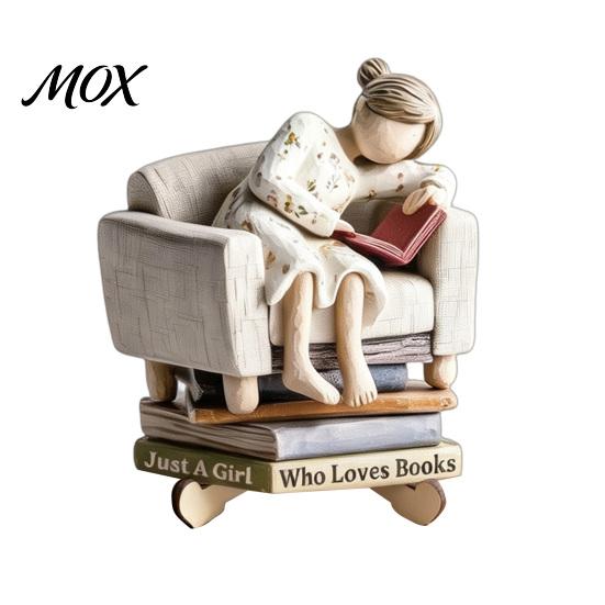 Wooden Girl Figurine for Bookshelf Reading Figurine, Stable Pastoral Style Statue Desktop Exquisite Decor Decor, Artistic Healing Ornament,