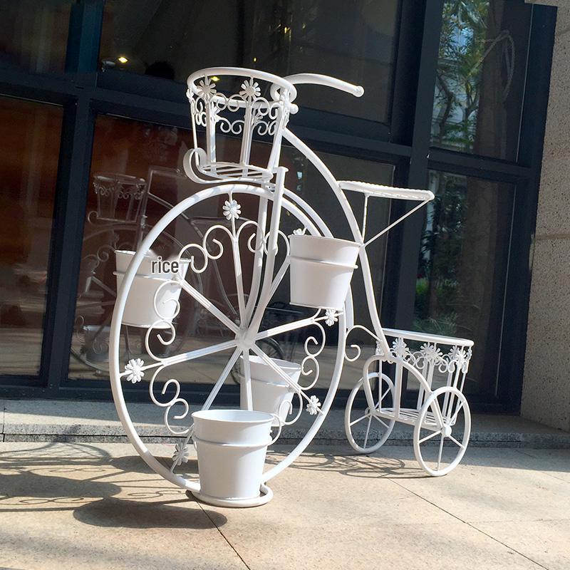 Elegant European Wrought Iron Multi-Layer Balcony & Garden Bicycle Plant Stand