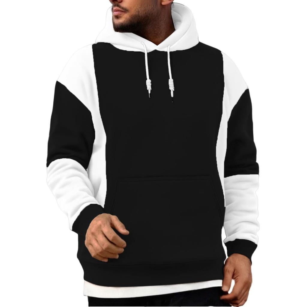 Мужская повседневная толстовка с капюшоном, длинным рукавом, в стиле пэчворк, с цветными блоками