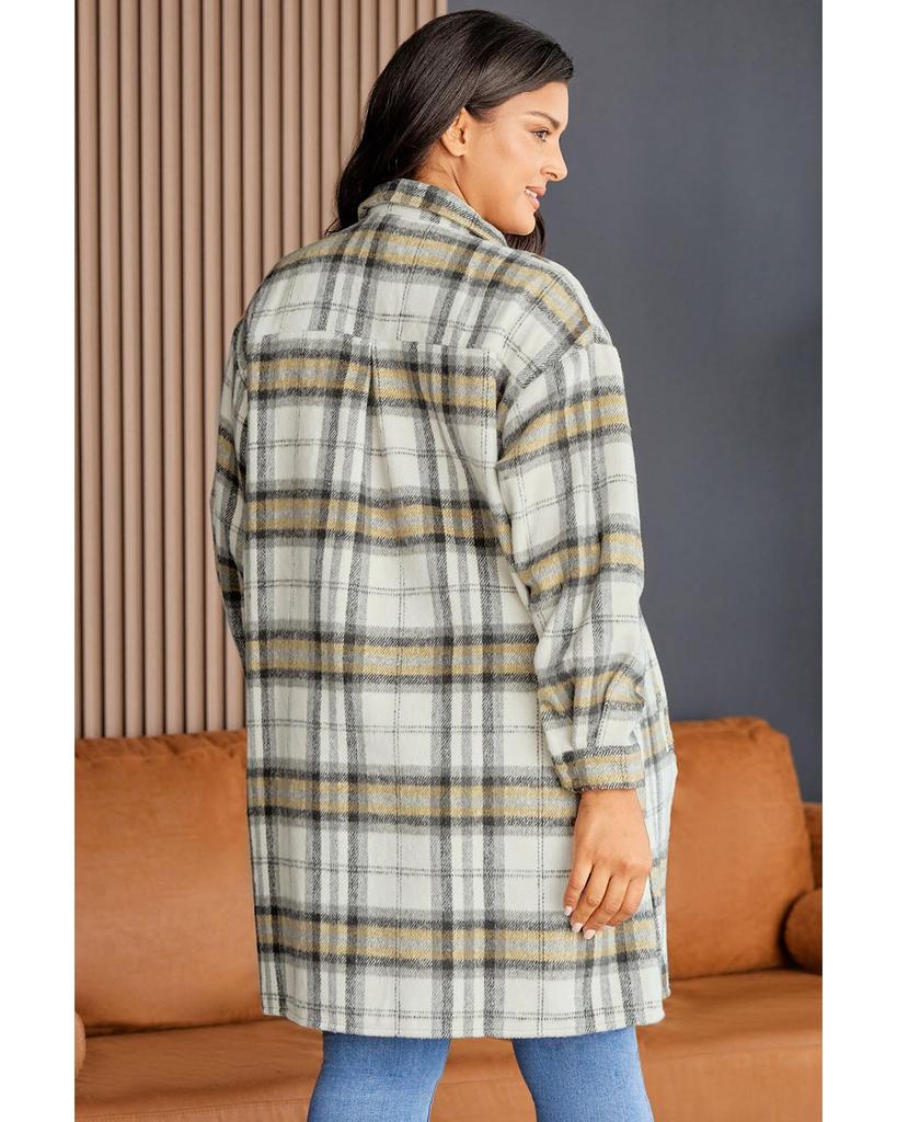 Azura Exchange Multicolor Plus Size Plaid Pocketed Side Slit Shacket