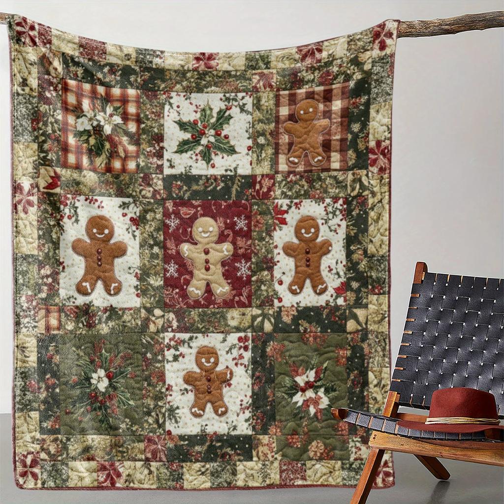 Уютное клетчатое рождественское фланелевое одеяло – Принт снеговика, ледяного домика и оленя для офиса, дома, на все сезоны и универсальный подарок