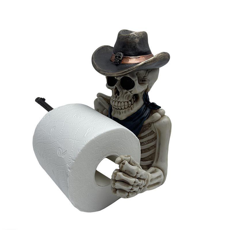Skull Paper Towel Holder, Halloween Statue Figurine, Resin Craft Home Bathroom Decor Hanger