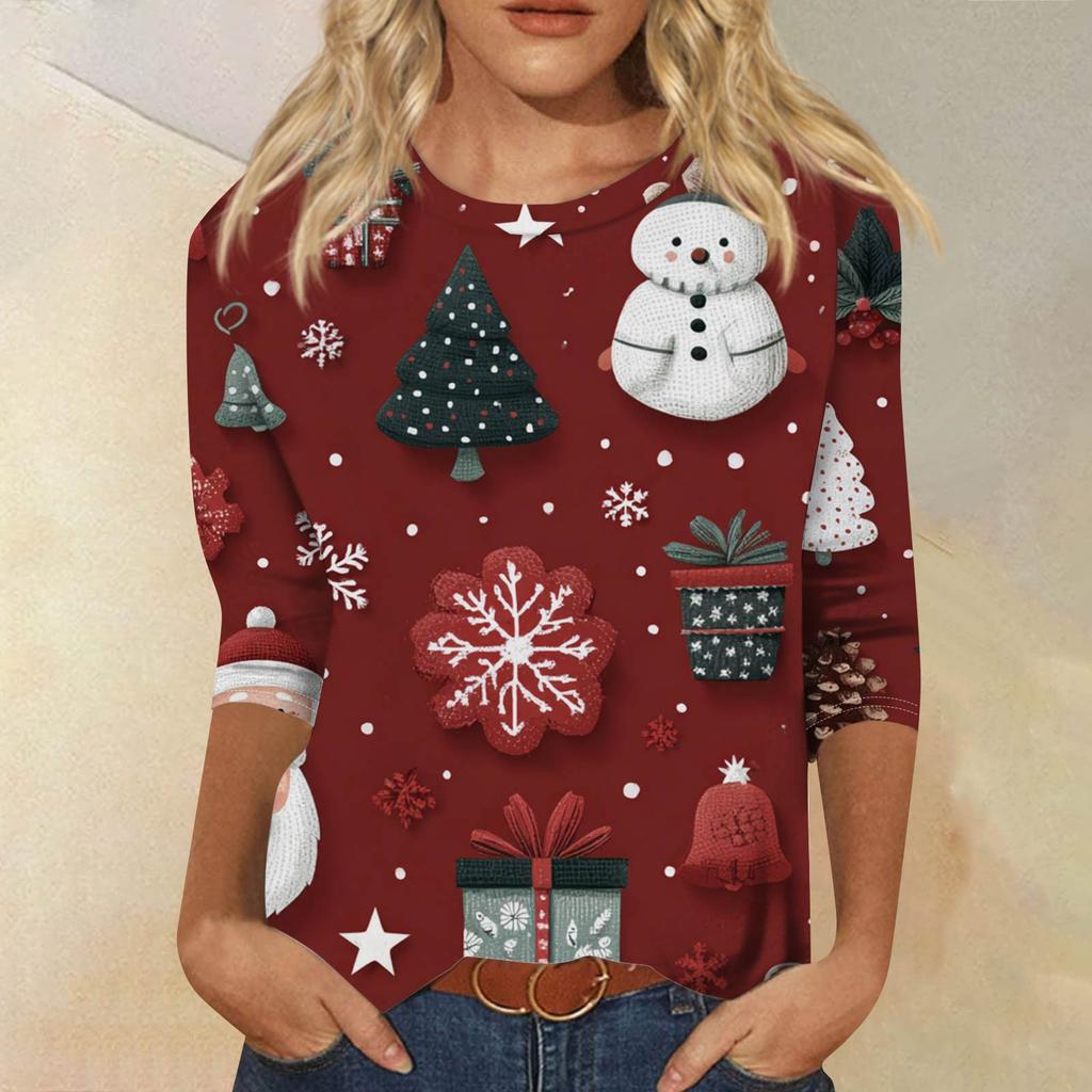 Женская модная повседневная футболка с рукавом три четверти, принтом на Хэллоуин и круглым вырезом