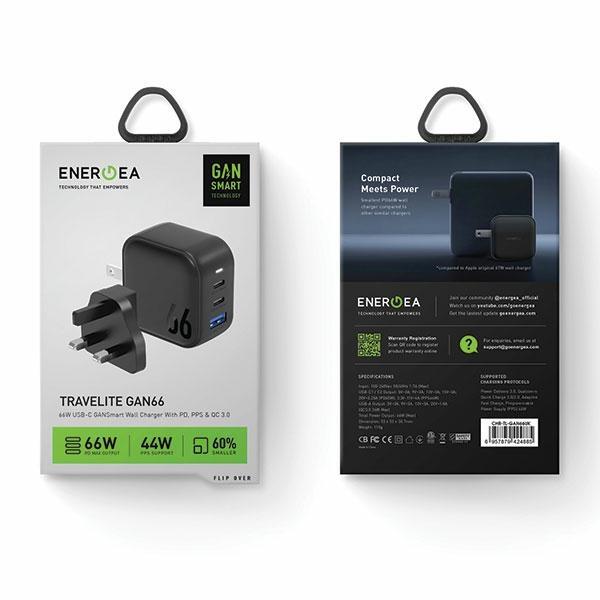 ENERGEA mains charger 1xUSB+2xUSB-CPD-PPS-QC 3.0 66W 2C1A black/black US+EU Travelite GAN66