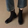 Krazing Pot Микрофибра Флок Квадратный Носок Средний Каблук Эластичные Сапоги Размер 43 Молния Женские Базовый Дизайн Ботильоны