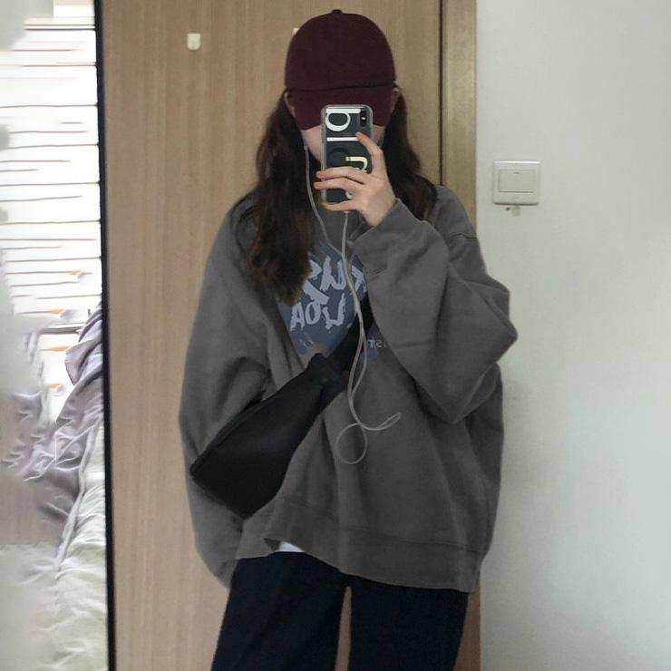 Women Long Sleeve O Neck Loose Pullovers Female Tops Solid Color Sweatshirts