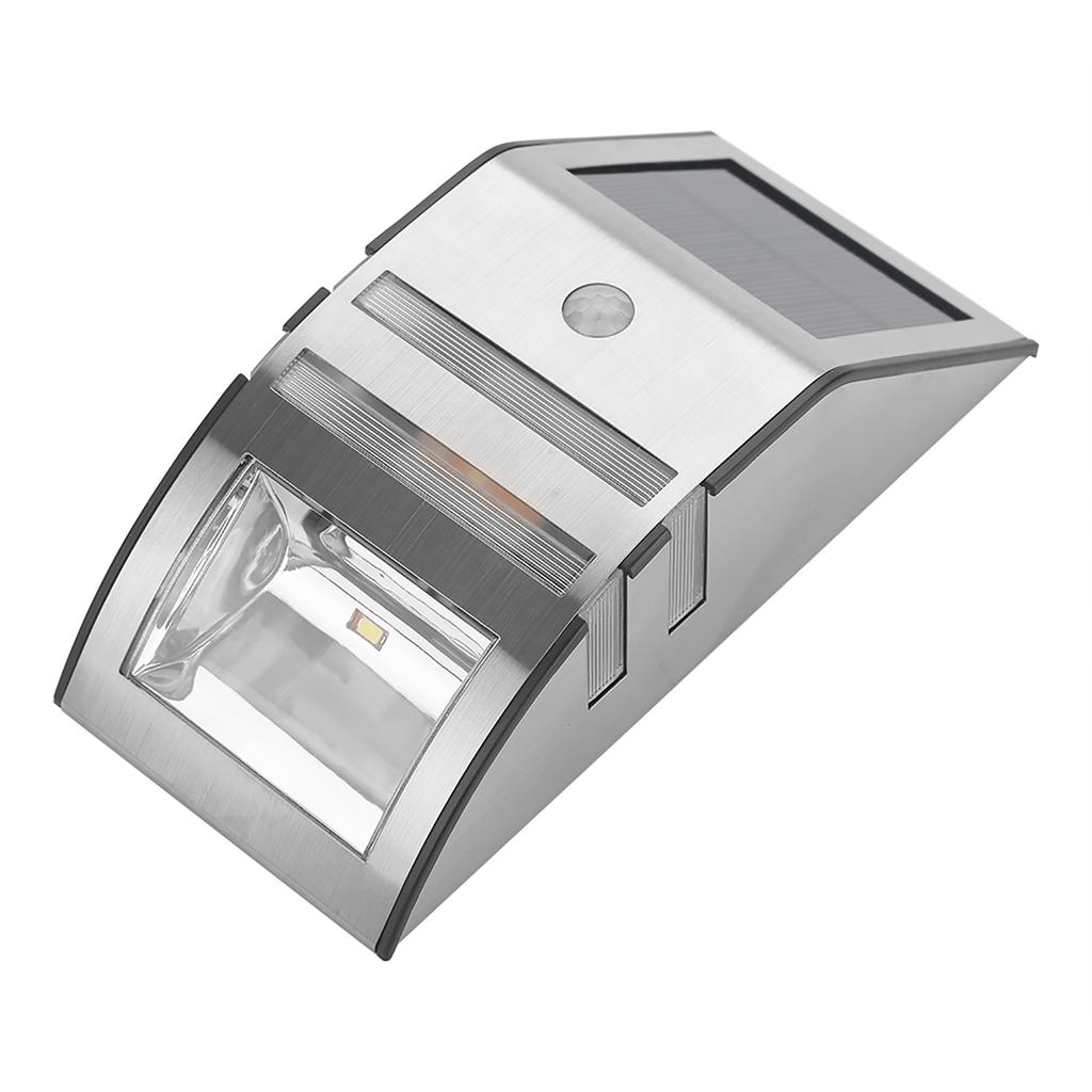 Lampa Ścienna Ścieżkowa LED z Czujnikiem Ruchu PIR Zasilana Solarnie 2 LED Lampy Ogrodowe Zabezpieczające Srebrna Czysta Biel