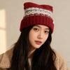 Fleece-lined Cat Ears Beanies Fair Isle Style Printing Knit Cap Cute Jacquard Knitted Hat  Winter