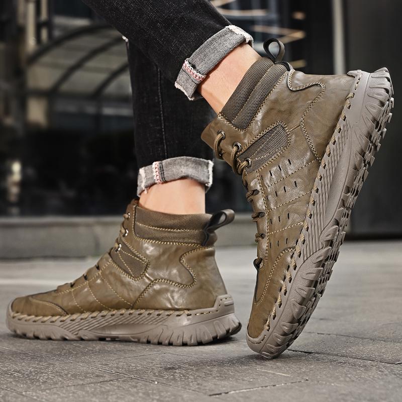 Мужские высокие повседневные туфли на шнуровке из кожи, кроссовки, большие размеры 39-46