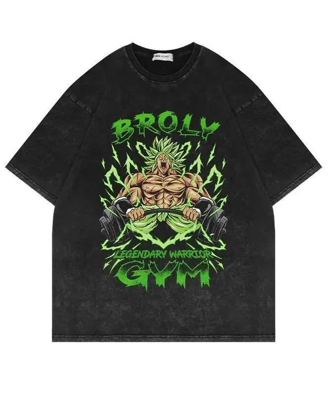 Оверсайз Футболка с принтом Dragon Ball Broly Аниме Мужская Женская Винтажная Стиранная С коротким рукавом Streetwear Свободный Повседневный Топ Летний Y2k 2026