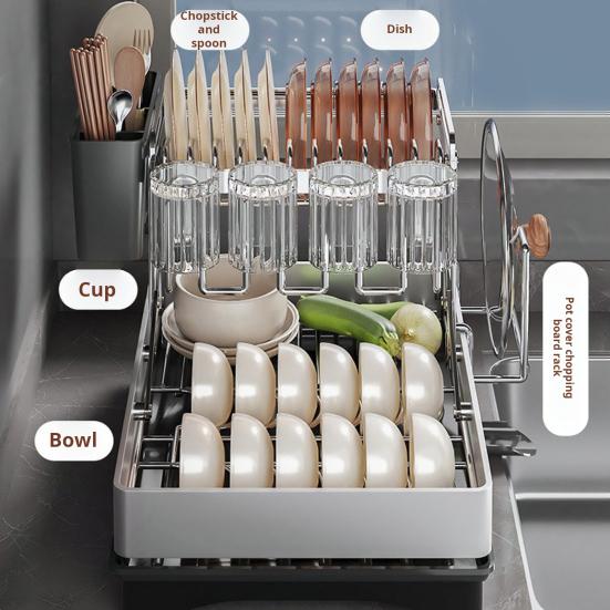 Большая сушилка для посуды с вращающимся на 360 градусов носиком, большой вместимости, устойчивая к ржавчине, расширяемая