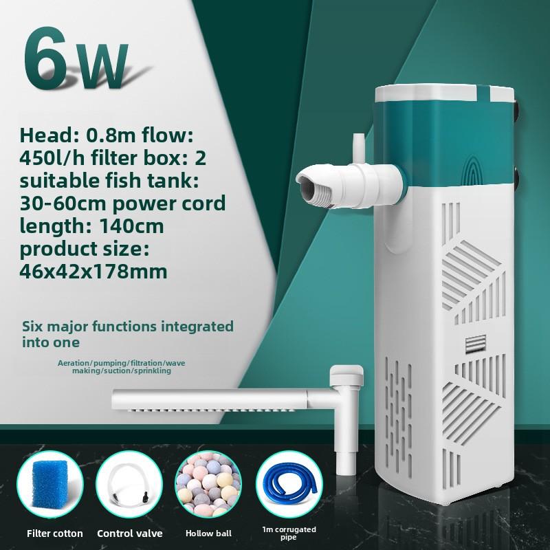 4-in-1 Ultra Quiet Submersible Aquarium Filter with Built-in Air Pump, Waste Suction & Water Circulation for Mini Tank